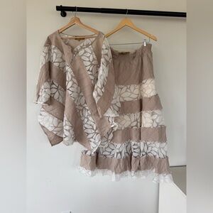 Donna Vinci 2X Tan Neutral Church Dress Skirt Set Summer Spring Lightweight